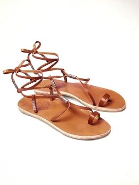 BEEK + VITAMIN A Bluebird Ankle Wrap Tie Sandals Tan Women’s Size 8